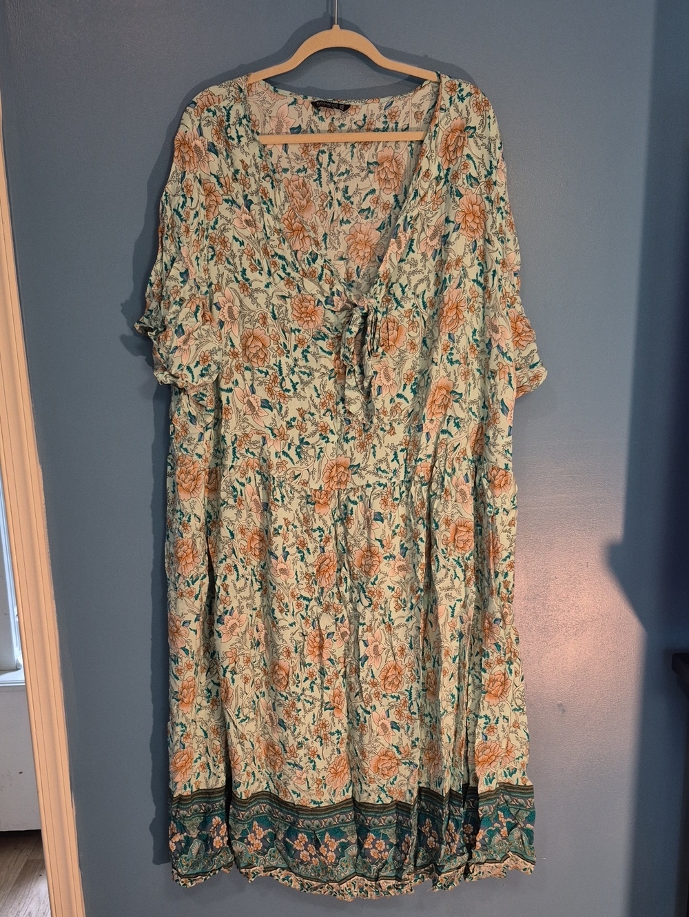 BloomChic Floral Tie-Front Dress - Cream, Teal & Tan